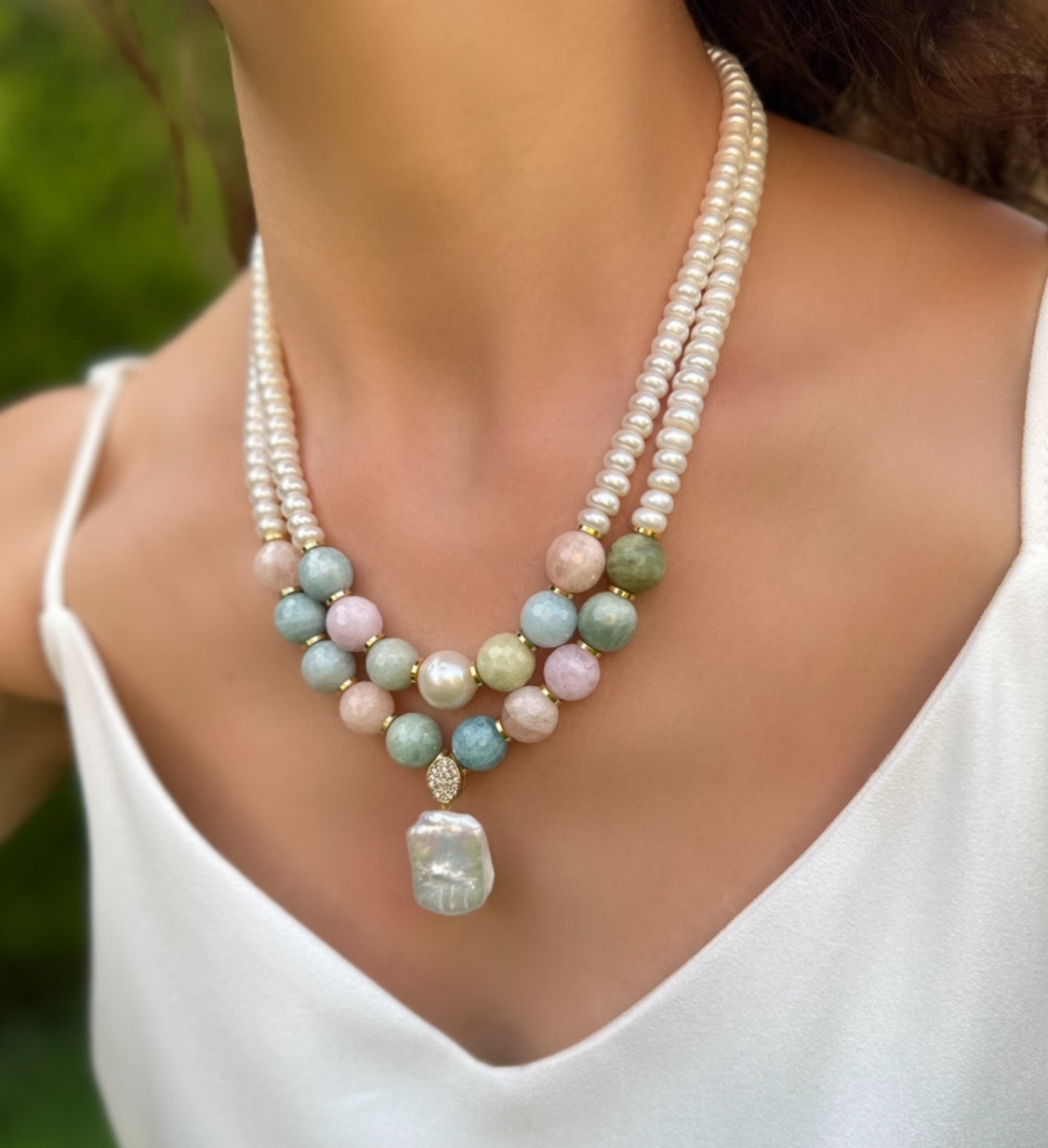Pearl and Morganite Necklace