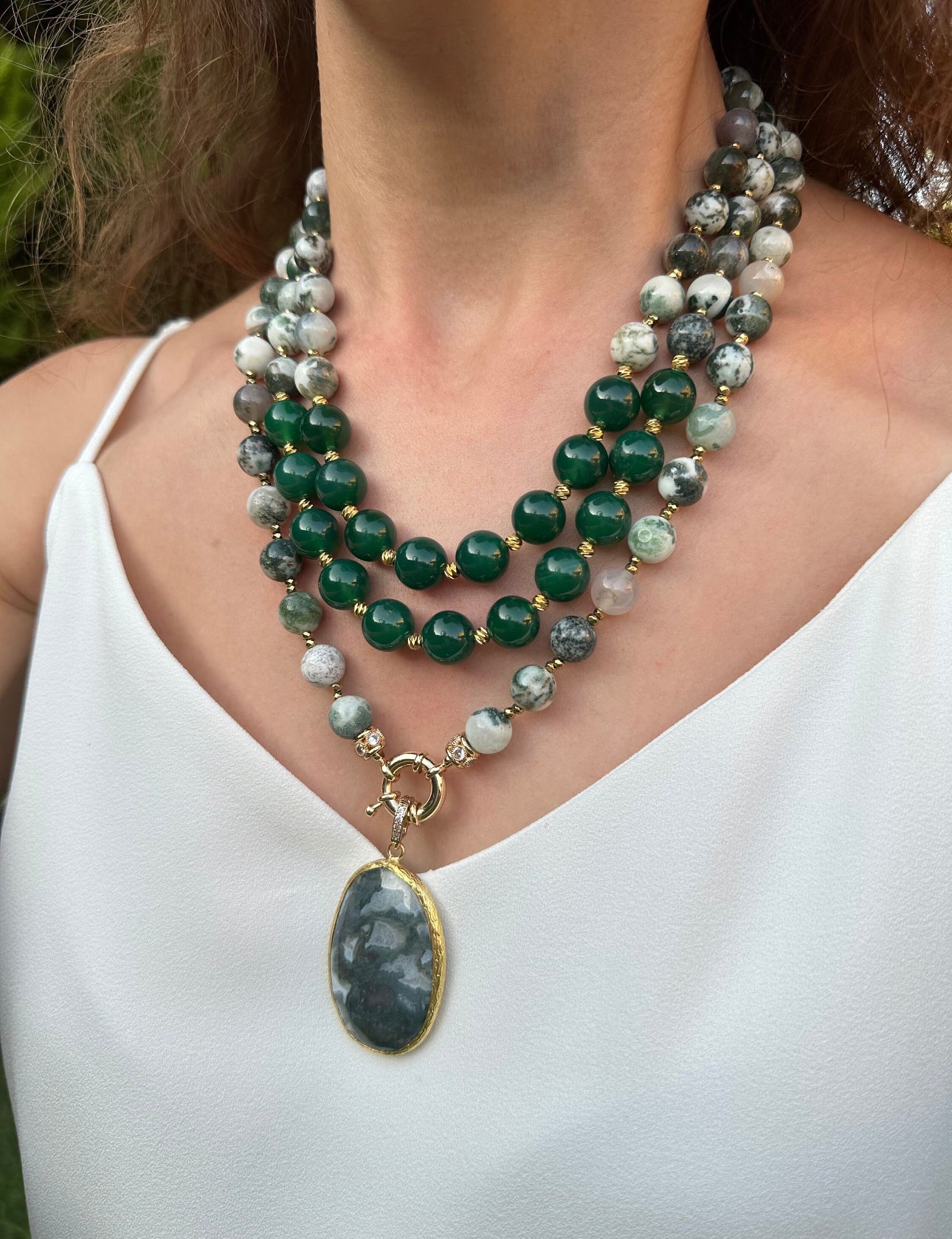 Multi strand Moss Agate Necklace