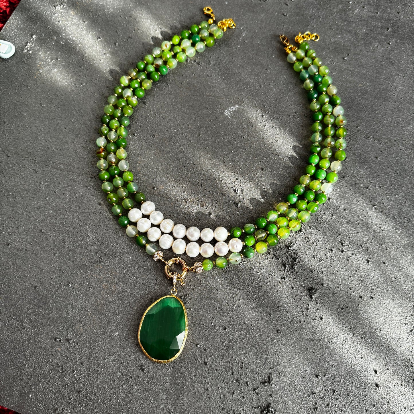 Green Agate & Pearl Necklace