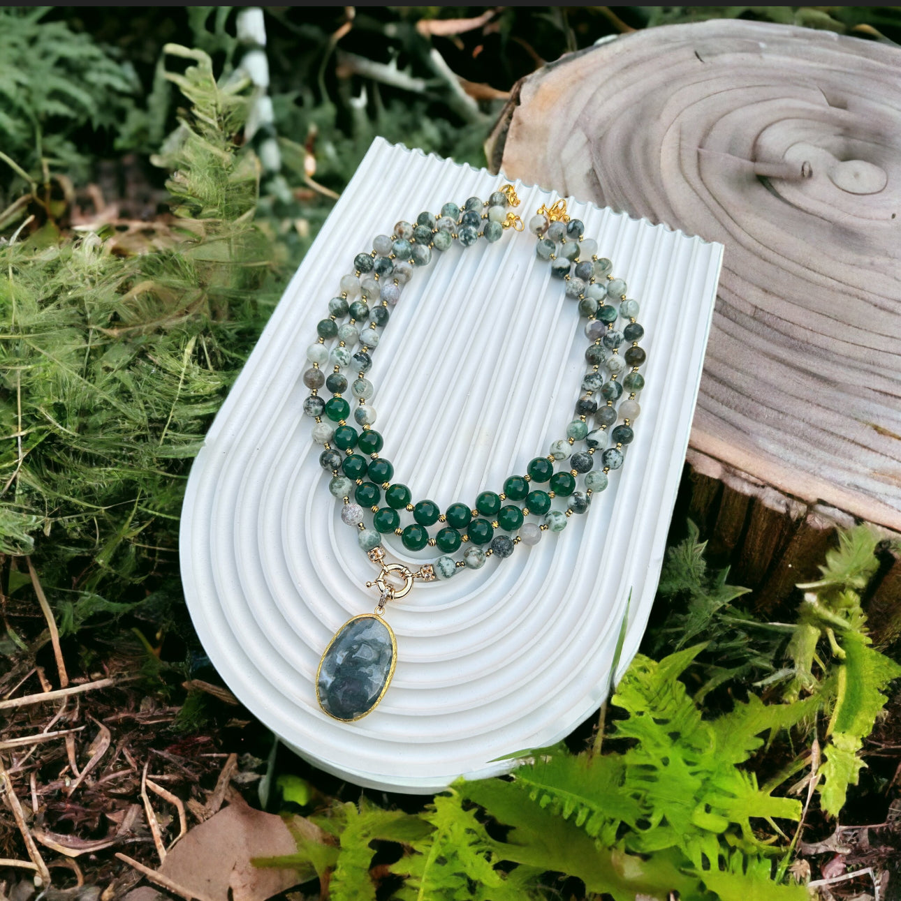 Multi strand Moss Agate Necklace