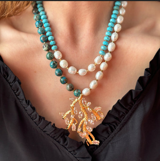 Turquoise and Pearl Statement Necklace