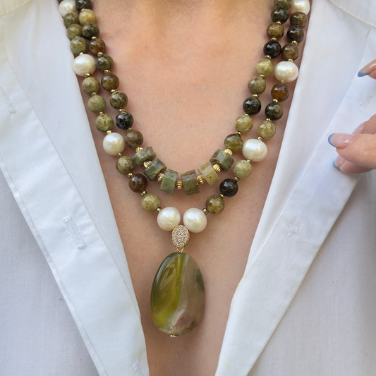 Green Garnet and Pearl Necklace