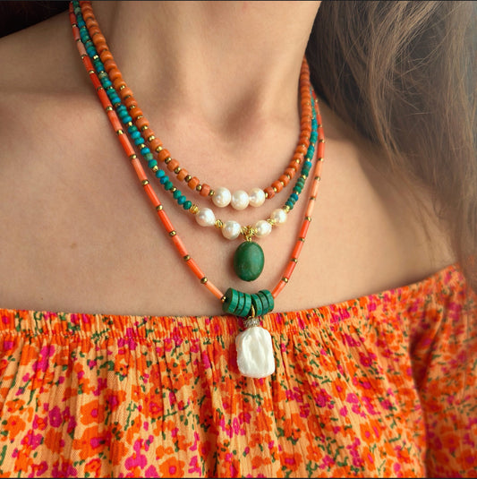 Multi strand Turquoise and Coral Necklace