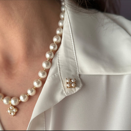 Natural Pearl Jewelry Set - Necklace - Earrings - Brooch