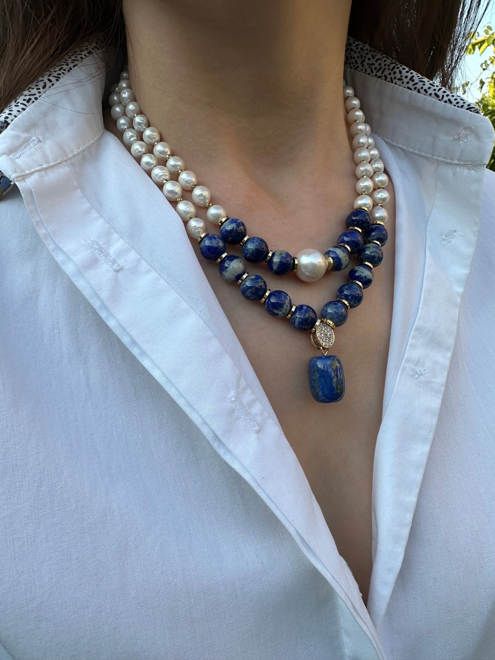 Lapis Lazuli Pearl Necklace – Baryadesign