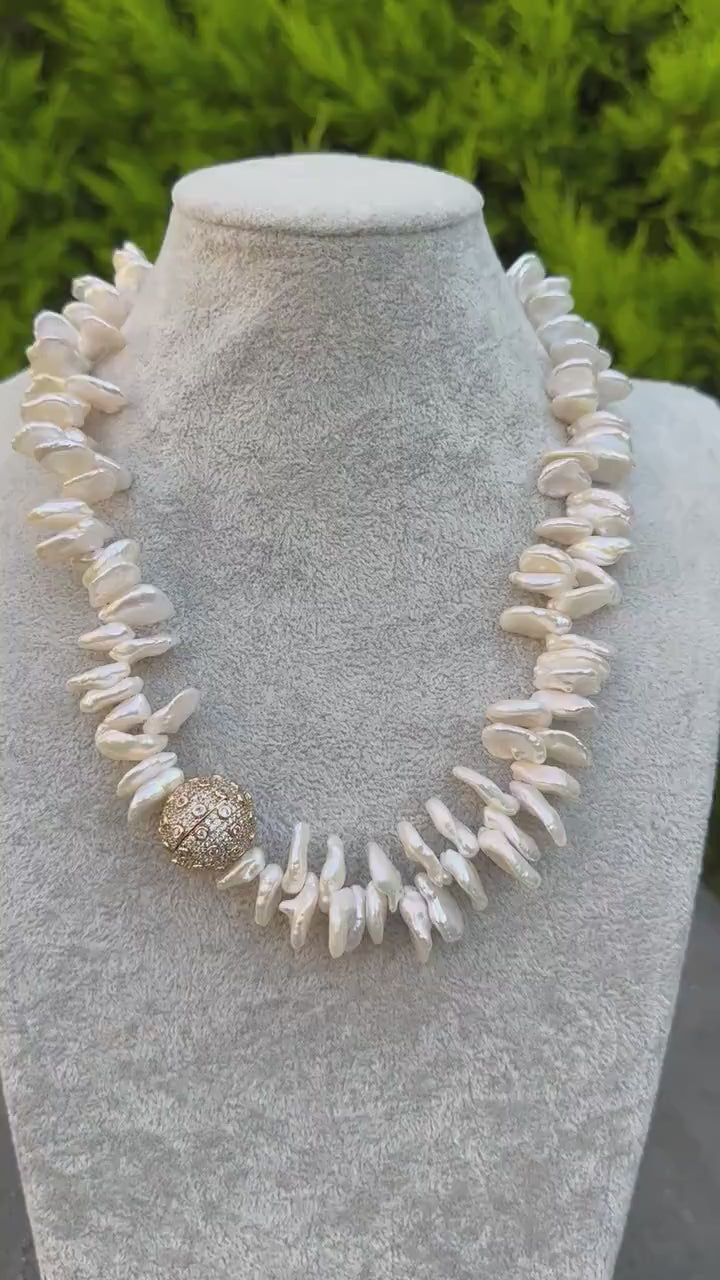 Baroque Pearl Necklace, Large Irregular Pearl Jewelry, Handmade Statement Necklace, Bridal Pearl Necklace, Birthday Gift