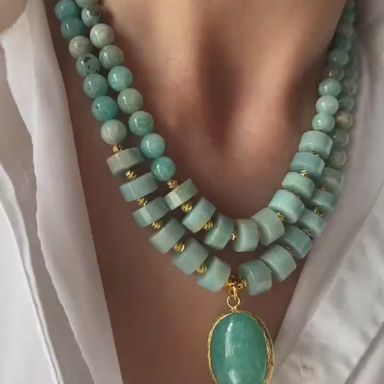 Amazonite Necklaces, Gemstone Jewelry, Summer Jewelry for Women, Statement Necklaces for Birthday Gift