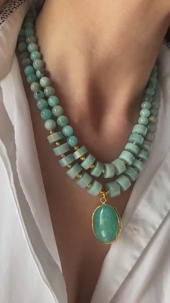 Amazonite Necklaces, Gemstone Jewelry, Summer Jewelry for Women, Statement Necklaces for Birthday Gift