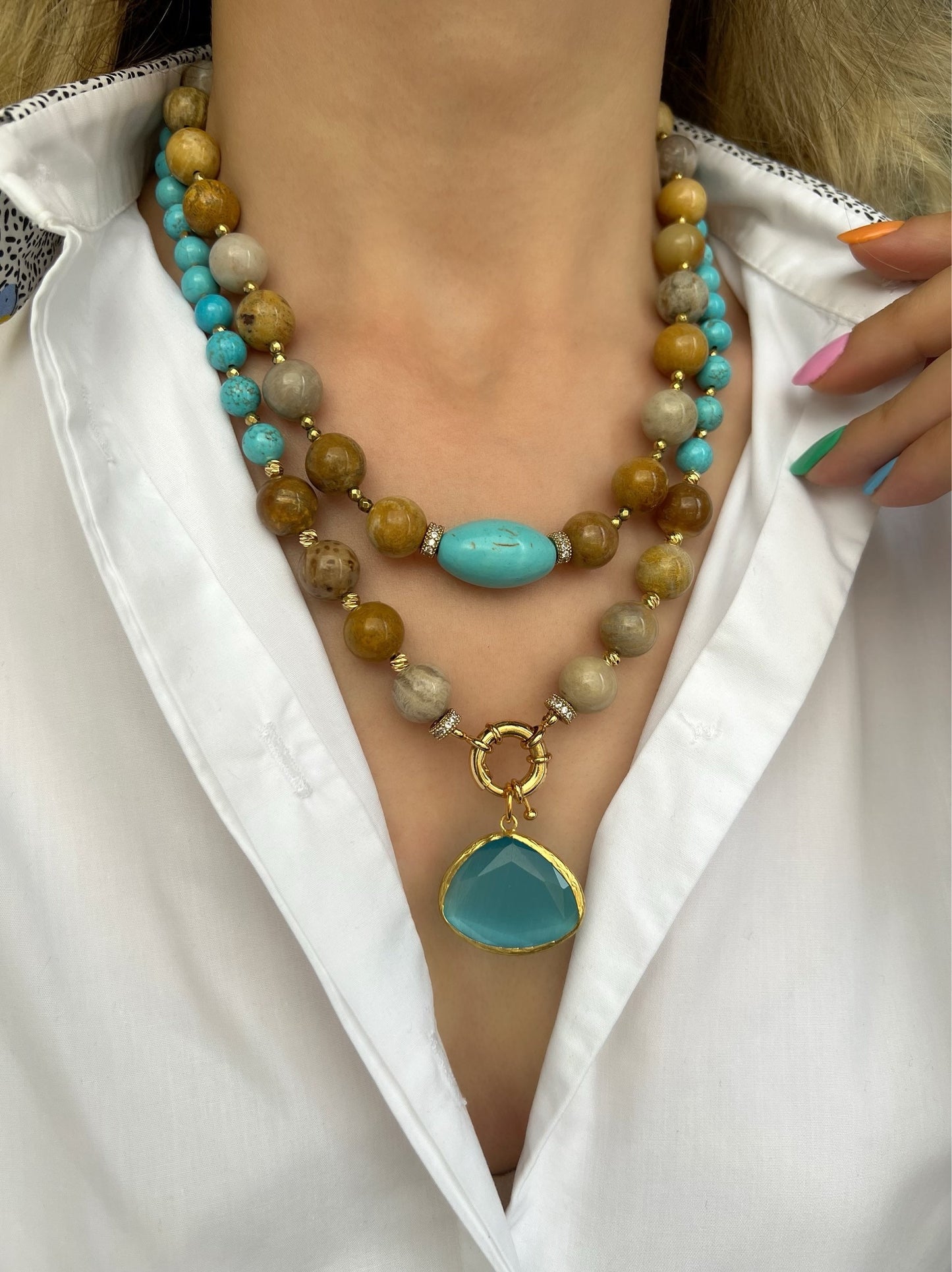 Turquoise and Jasper Necklace, Handmade Jewelry, Big Bold Turquoise Jasper Jewelry, Statement Necklace, Beaded Gemstone Necklace