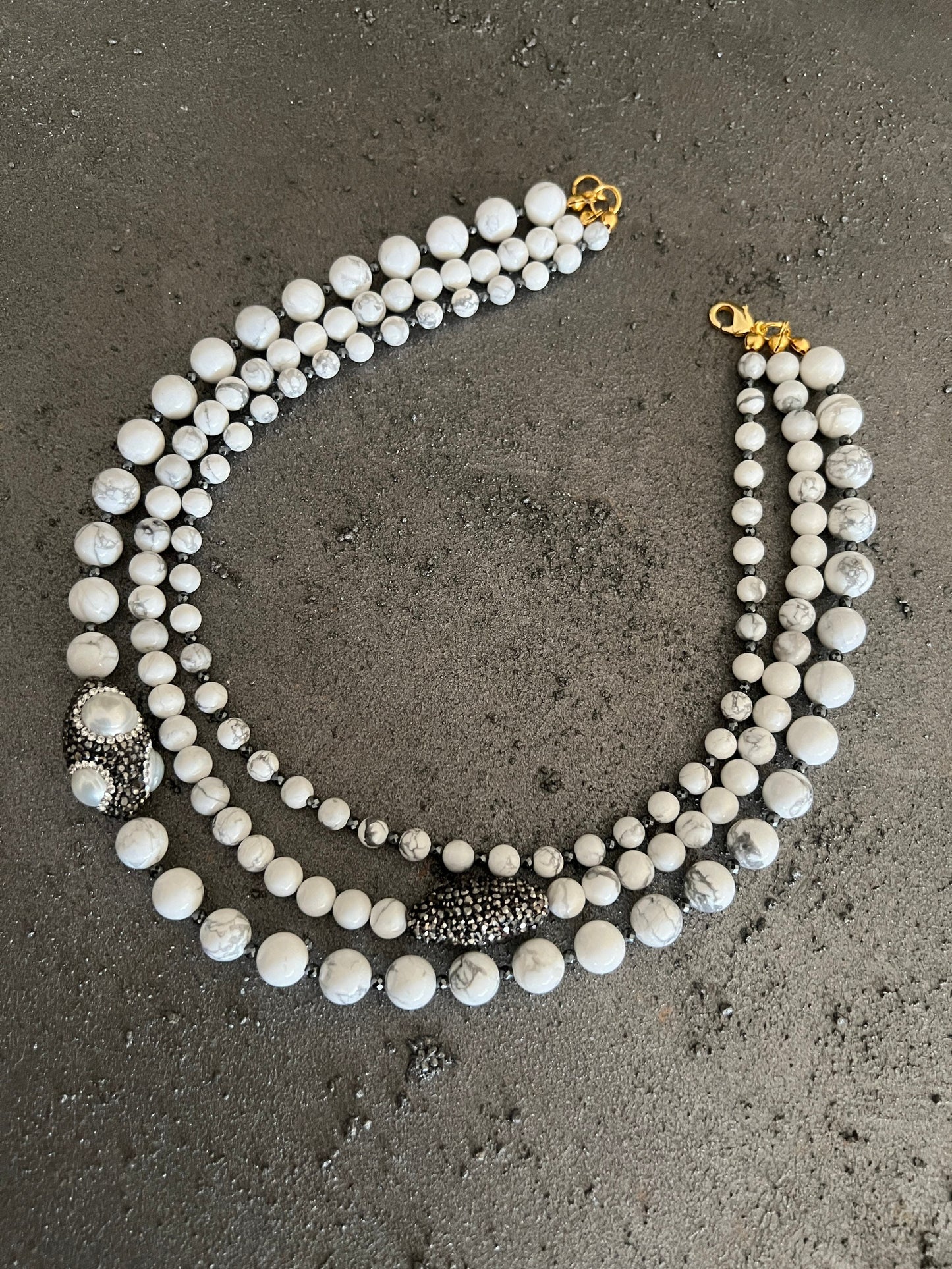 Beaded Howlite Necklace, Multi-Strand Handmade Jewelry, White Howlite Gemstone Jewelry for Birthday Gift, Genuine Necklace for Women