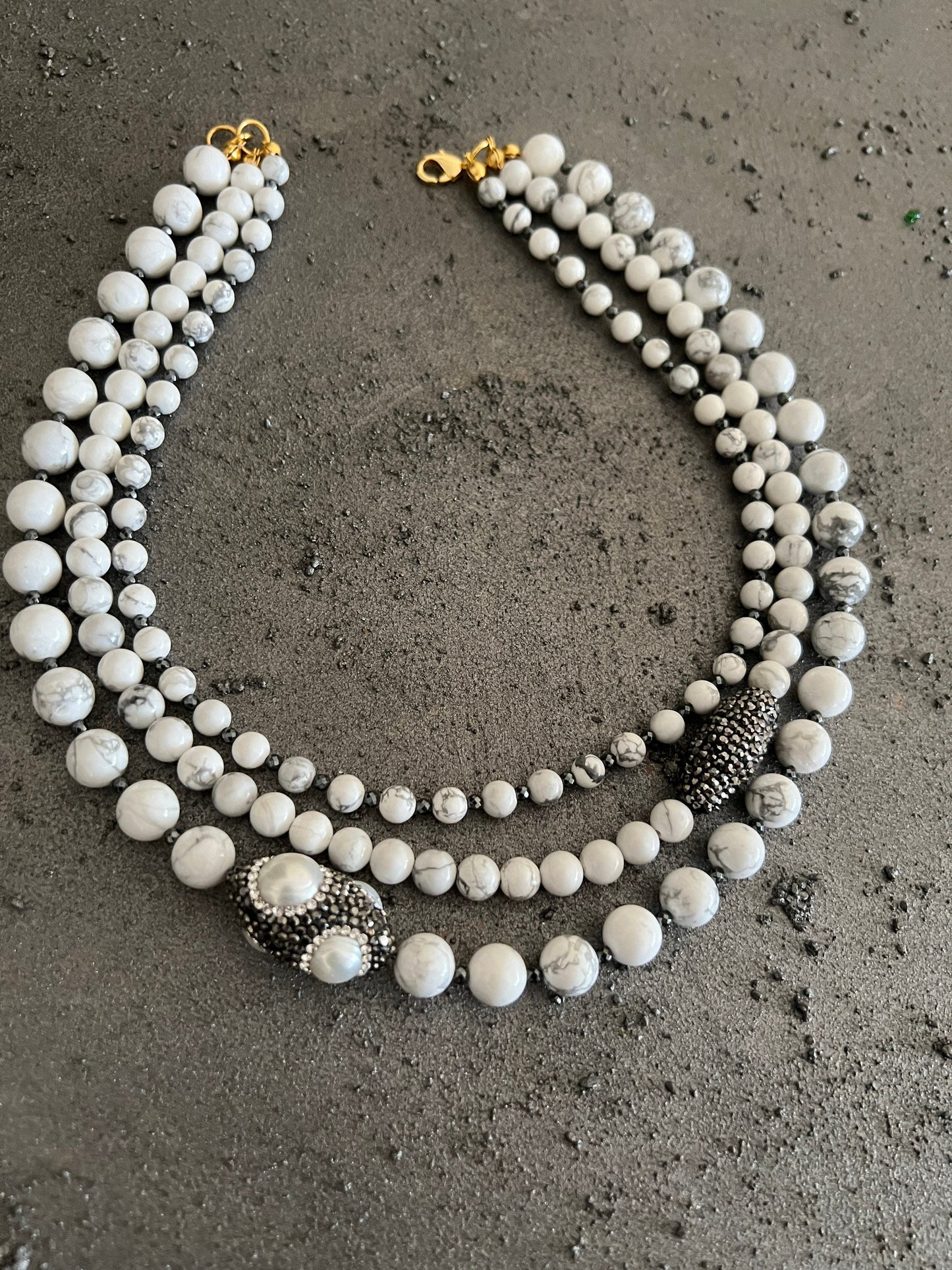 Beaded Howlite Necklace, Multi-Strand Handmade Jewelry, White Howlite Gemstone Jewelry for Birthday Gift, Genuine Necklace for Women