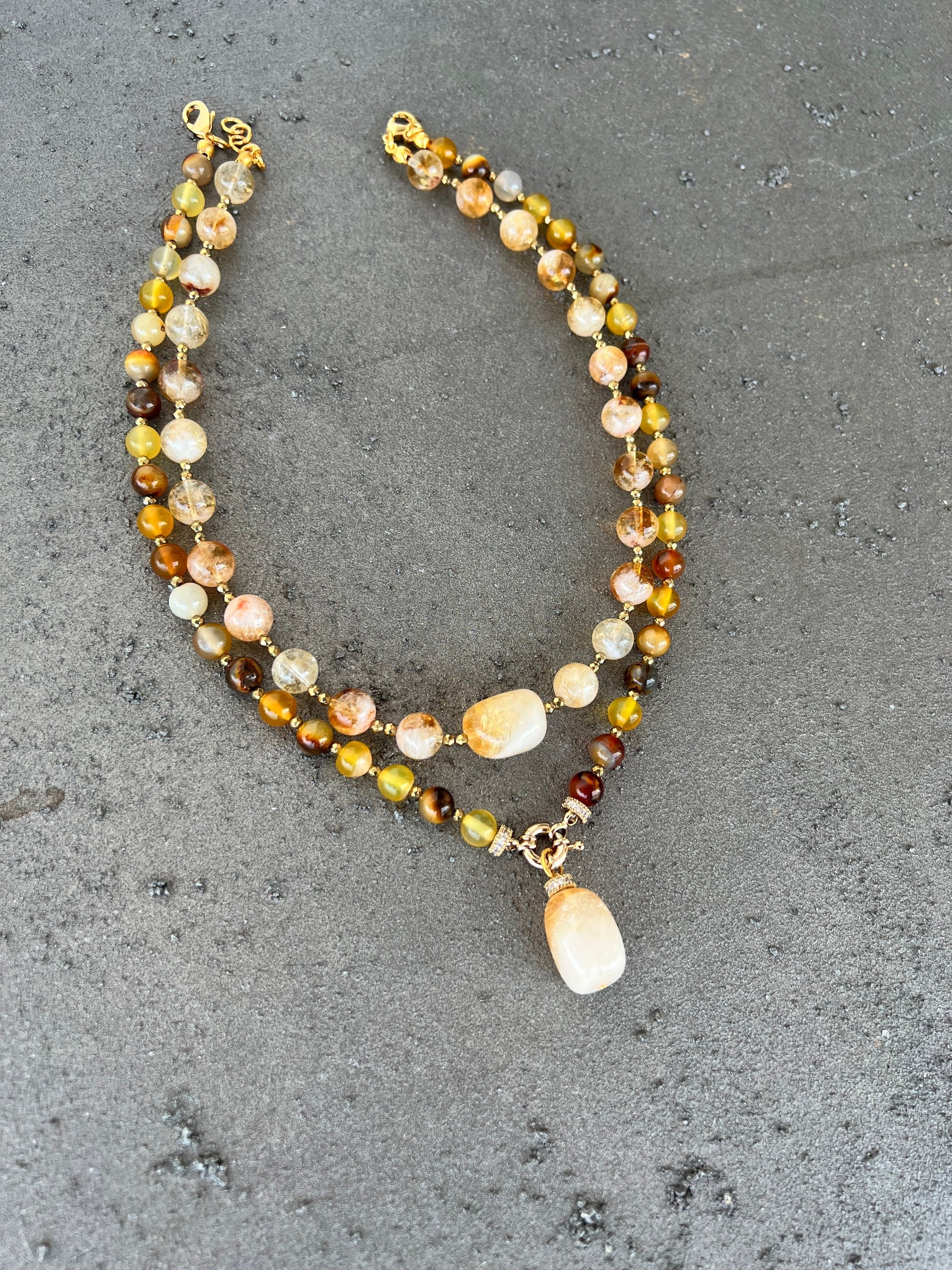 Citrine Necklace, Unique Citrine and Yellow Agate Necklace, Beaded Handmade Gemstone Jewelry, Christmas Gift for Women, Beaded Gifts