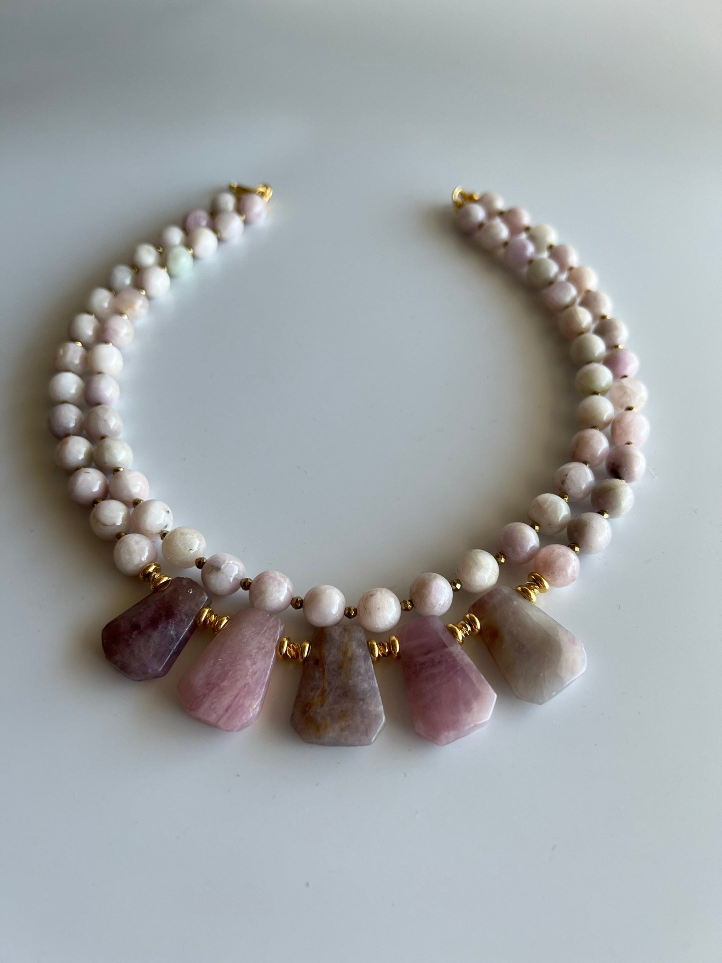 Kunzite Necklace, Big Bold Statement Necklace for Her, Beaded Pink Purple Gemstone Jewelry, Lepidolite Stone Birthday Gift