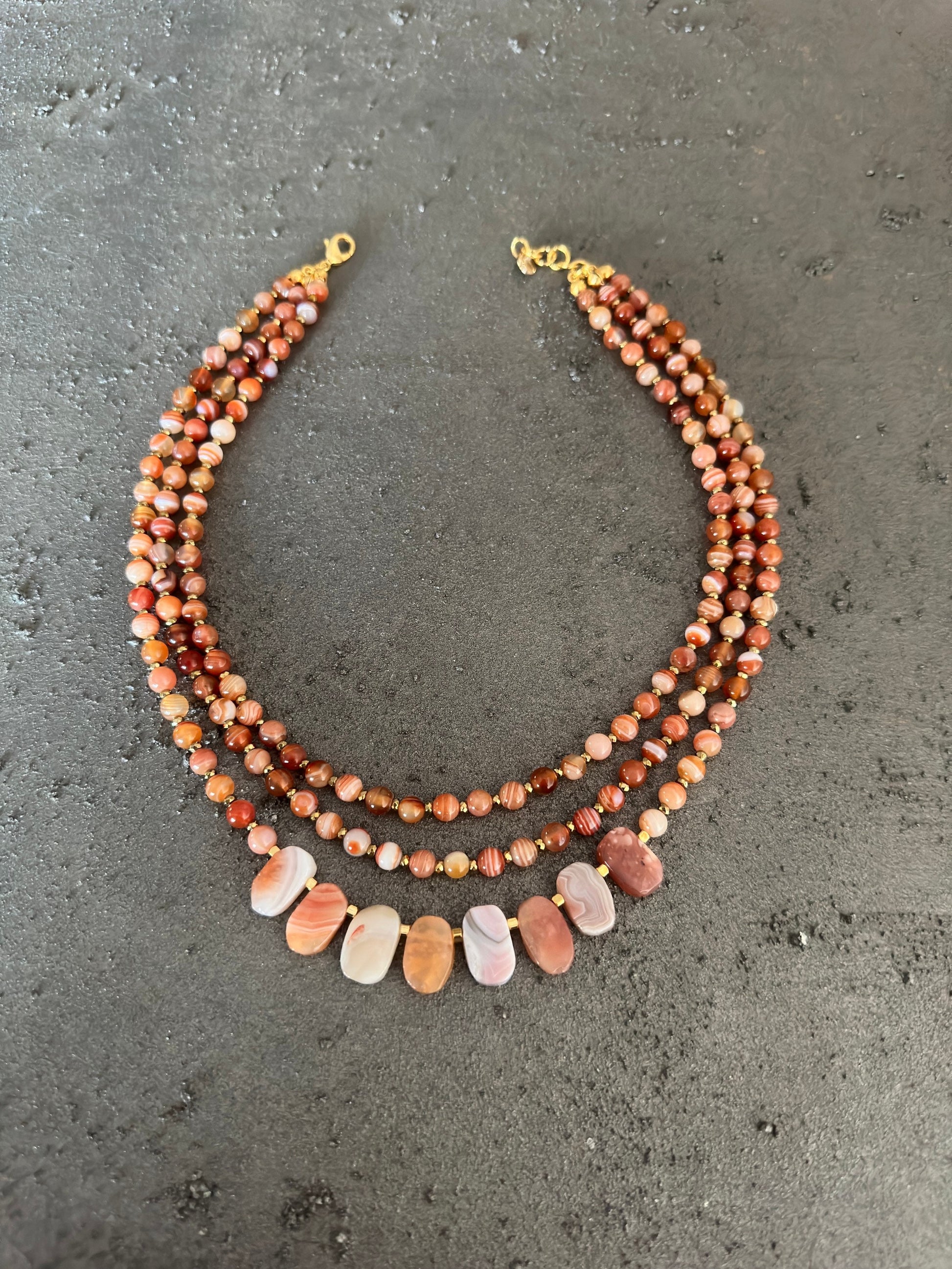 Gemstone Necklace, Multistrand Orange Agate Jewelry, Unique Minimalist Birthday Gift, Beaded Handmade Design