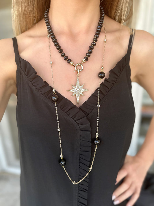 Onyx Necklace, Unique Gemstone Jewelry with Chain, Pole Star Necklace for Women, Black Onyx for Birthday Gift