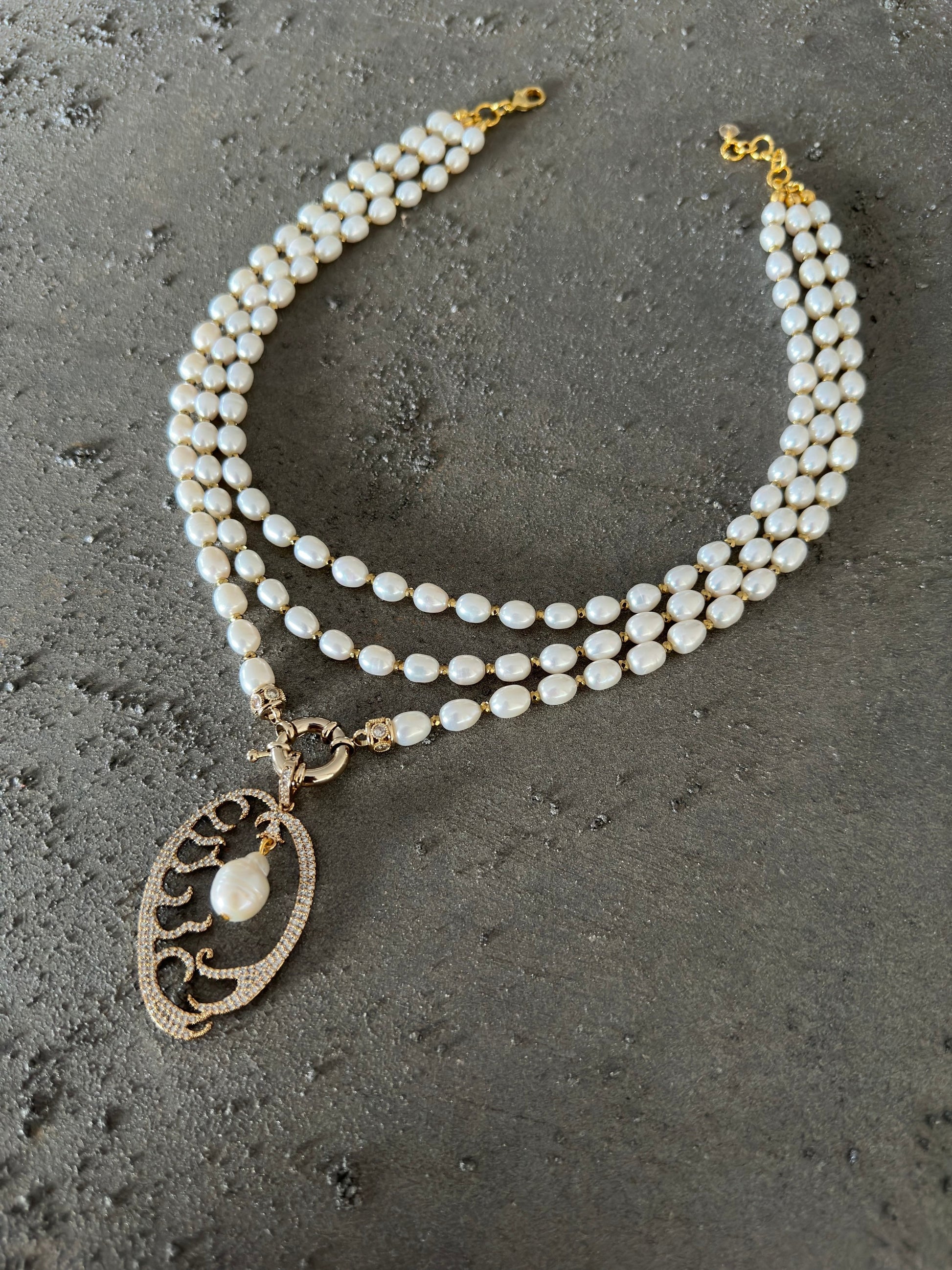 Pearl Necklace, Statement Necklace, Handmade Jewelry for Women, Wife Birthday Gift, Bridal Pearl Jewelry