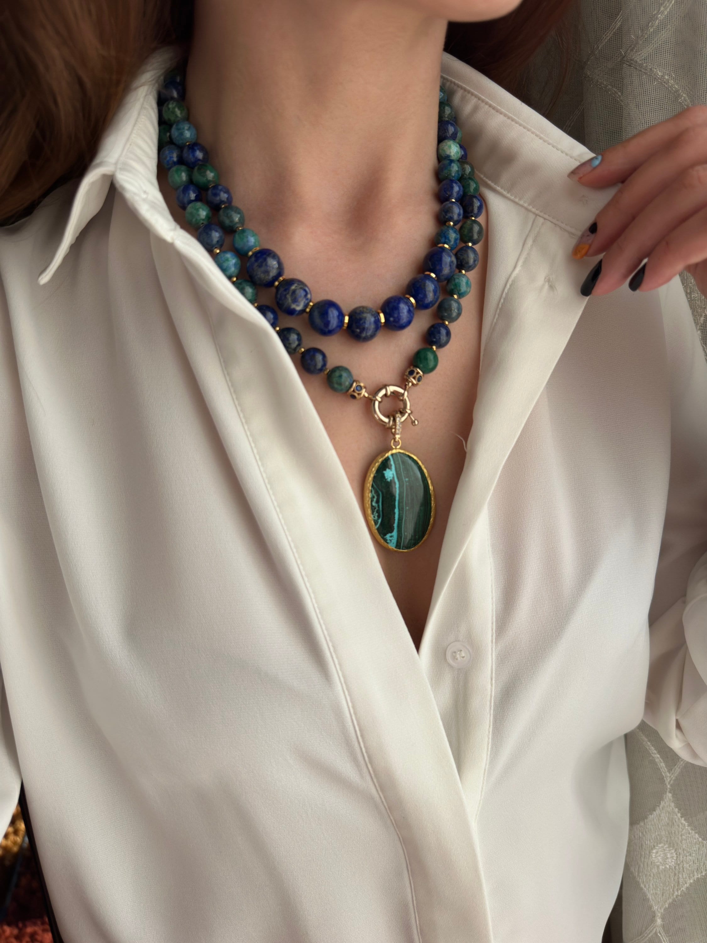 6mm Freshwater Pearl & Blue Gemstone Necklace – Cernucci