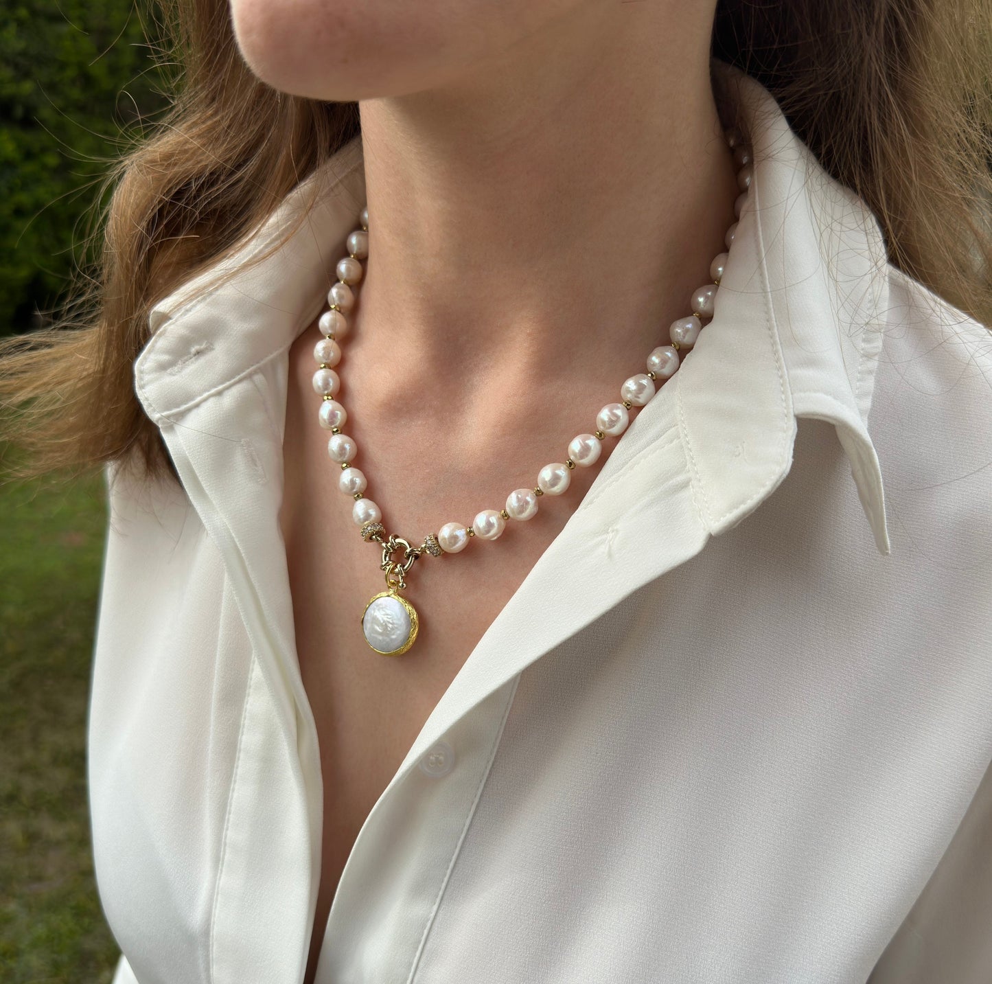 Pearl Jewelry, Pearl Necklace and Earrings for Women, Handmade Freshwater Pearl for Birthday Gifts, Chic Jewelry