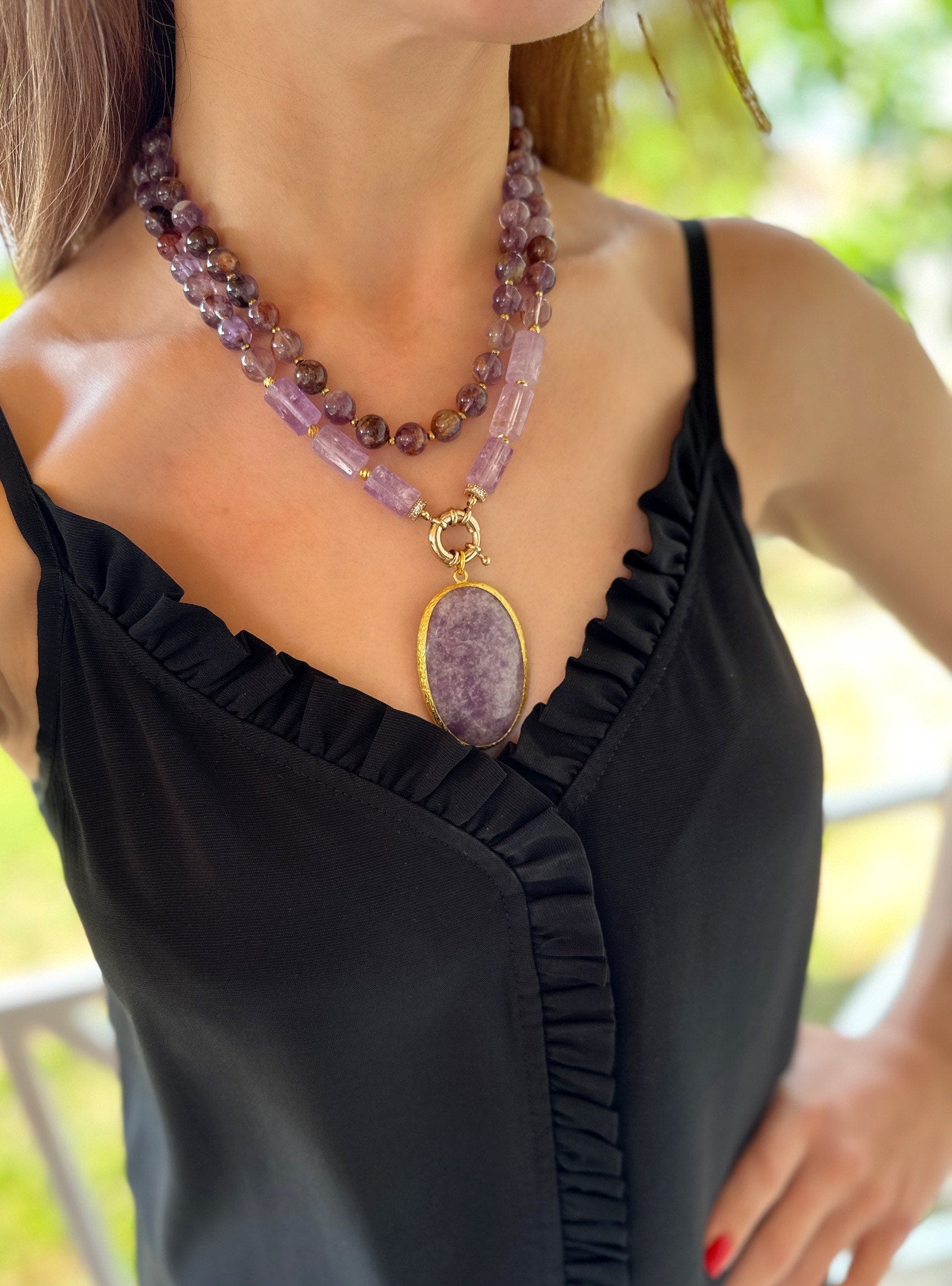 Amethyst Necklace, Purple Statement Necklace, Handmade Wife Birthday Gift, Gemstone Crystal Jewelry