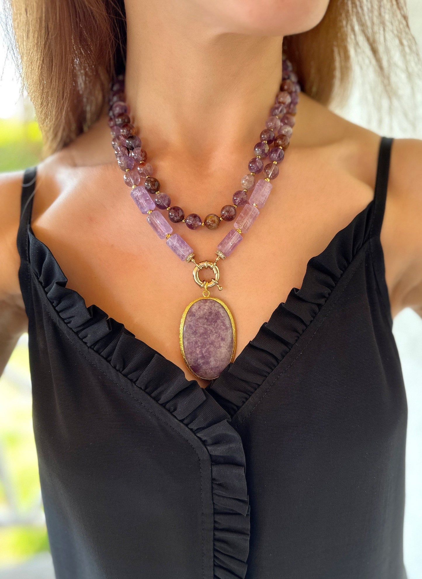 Amethyst Necklace, Purple Statement Necklace, Handmade Wife Birthday Gift, Gemstone Crystal Jewelry