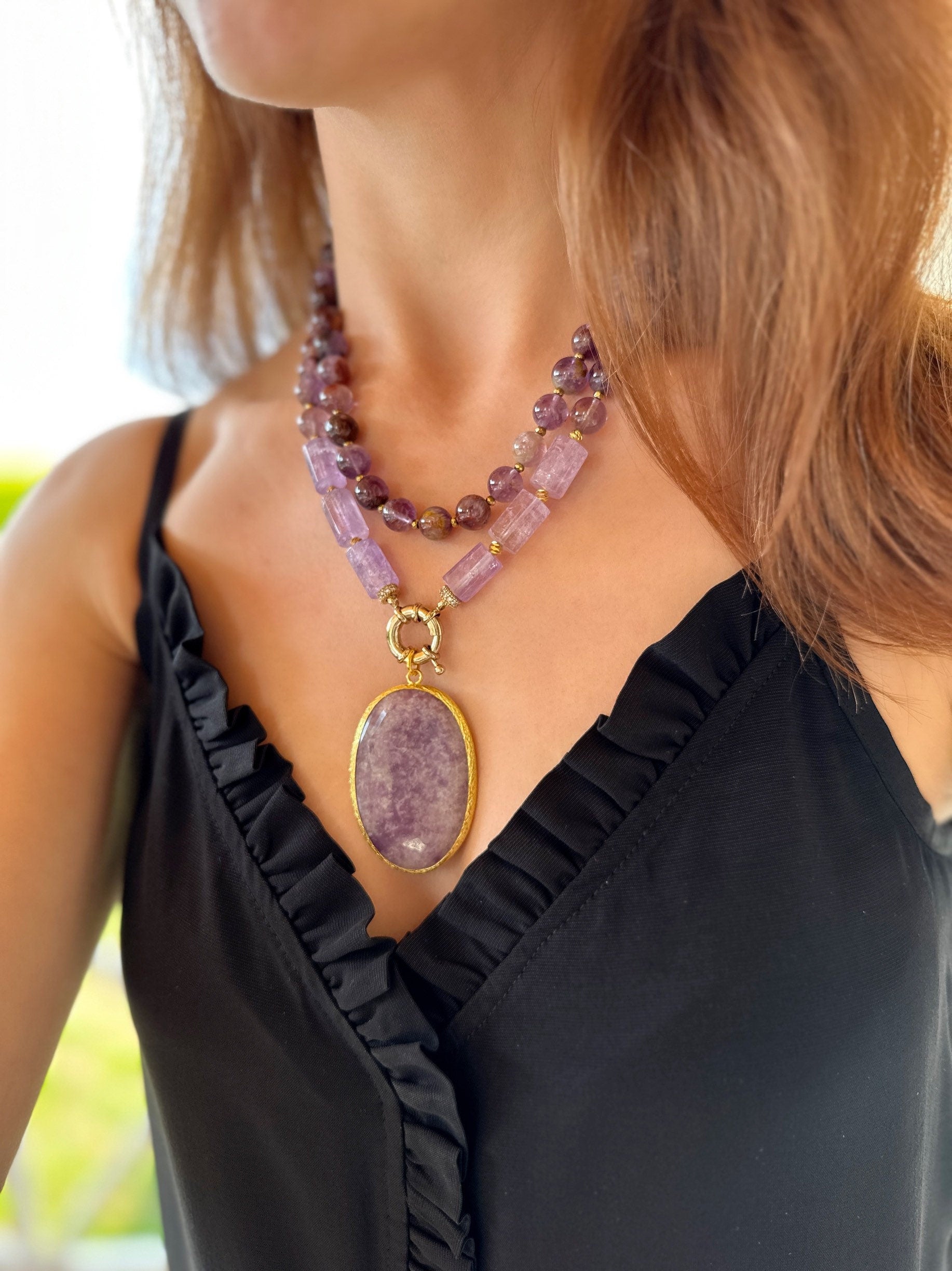 Amethyst Necklace, Purple Statement Necklace, Handmade Wife Birthday Gift, Gemstone Crystal Jewelry