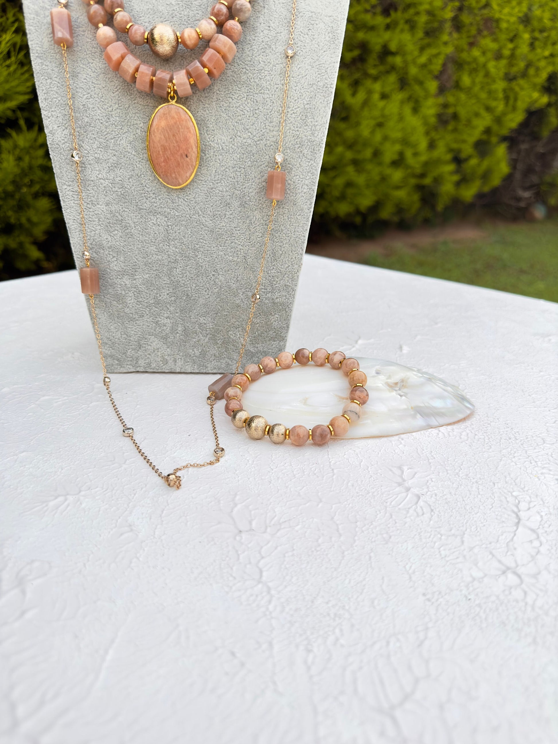 Sun Stone Necklace Set, Gemstone and Chain Jewelry, Summer Jewelry, Handmade Birthday Gift, Statement Necklace