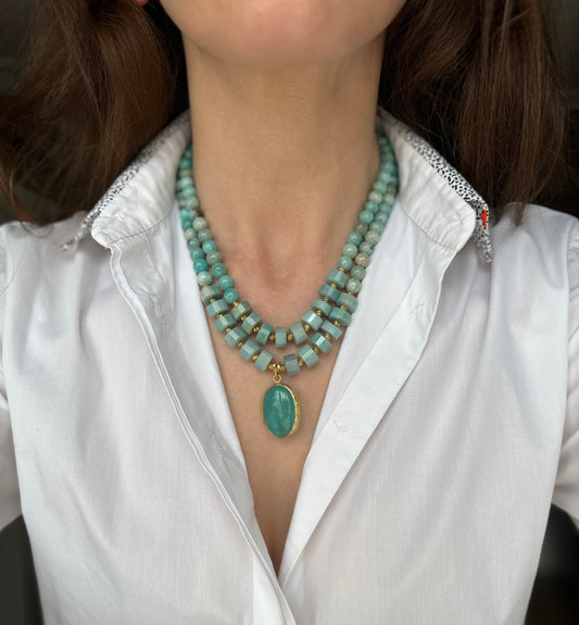 Amazonite Necklaces, Gemstone Jewelry, Summer Jewelry for Women, Statement Necklaces for Birthday Gift