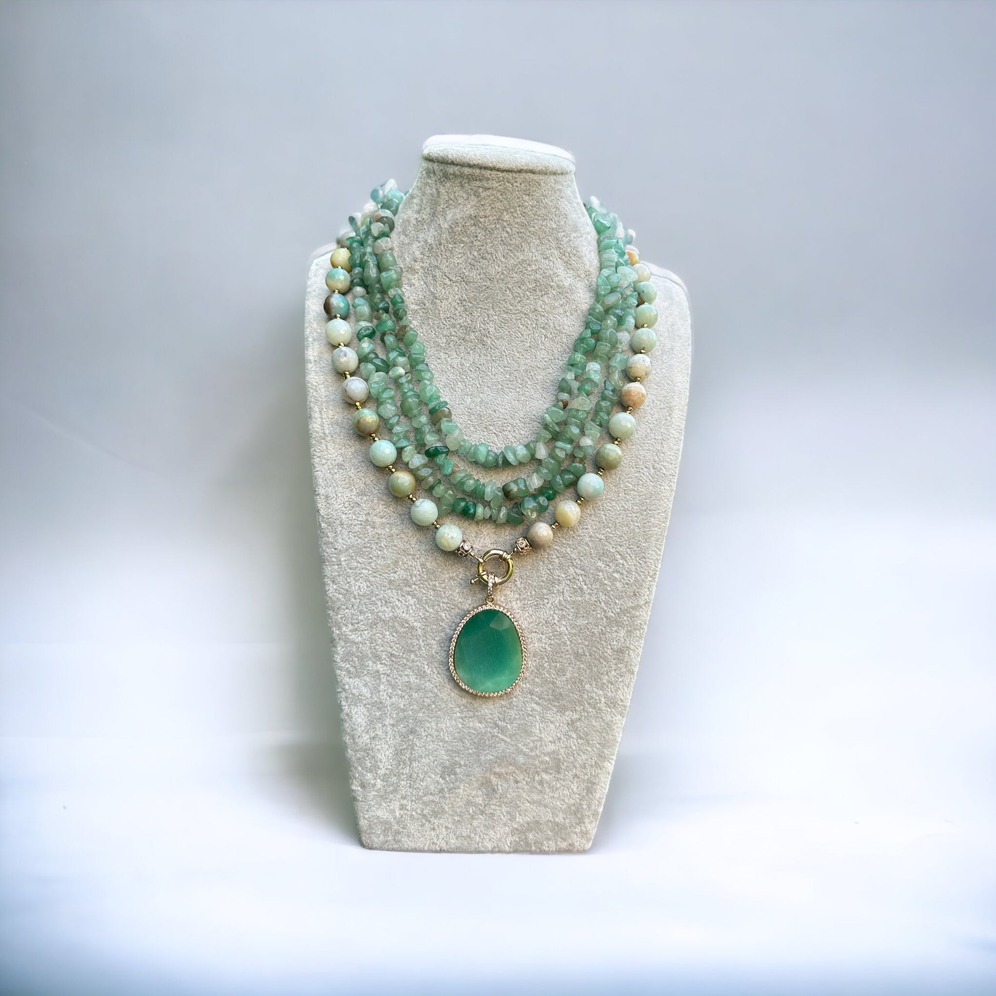 Amazonite Necklace, Green Gemstone Jewelry, Multistrand Birthday Gift, Statement Jewelry for Women, Chunky Aventurine Necklace